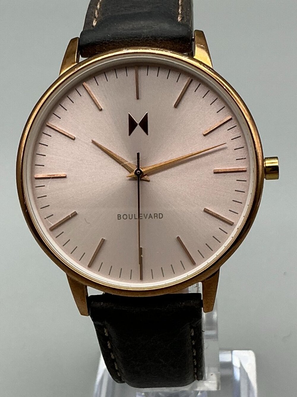 MVMT Boulevard Santa Monica Womens Watch 38mm Rose Gold Tone Leather New Battery